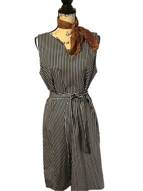 LOFT Black & White Vertical Stripe Sleeveless Dress Size 12